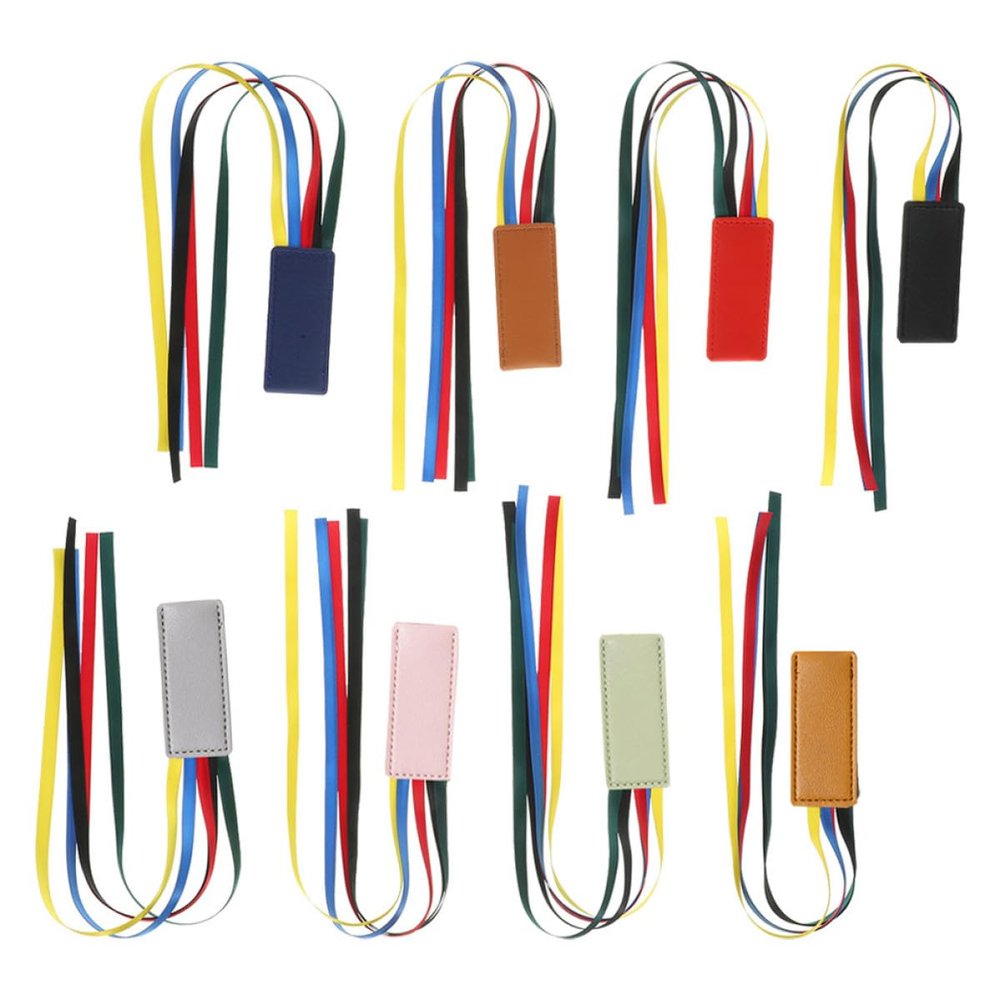 Leather Bookmarks with Silk Ribbons, Pack of 8 for Students