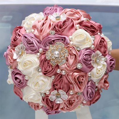 Mhojpik 22.1 cm Round Glitter Bridal Bouquet with Brooch