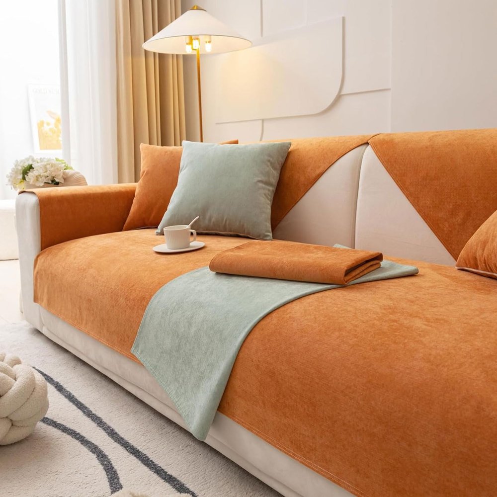 FEEGAR Waterproof Anti-Slip L-Shaped Sofa Cover, Orange, 90 x 180 cm