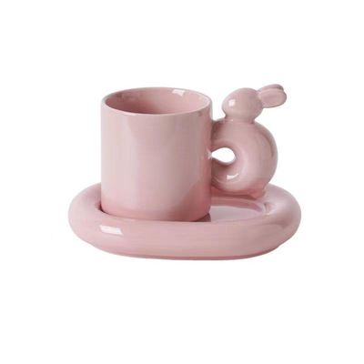 VINGAA Ceramic Rabbit Coffee Cup and Saucer, Cute Novelty Mug, 300 mL