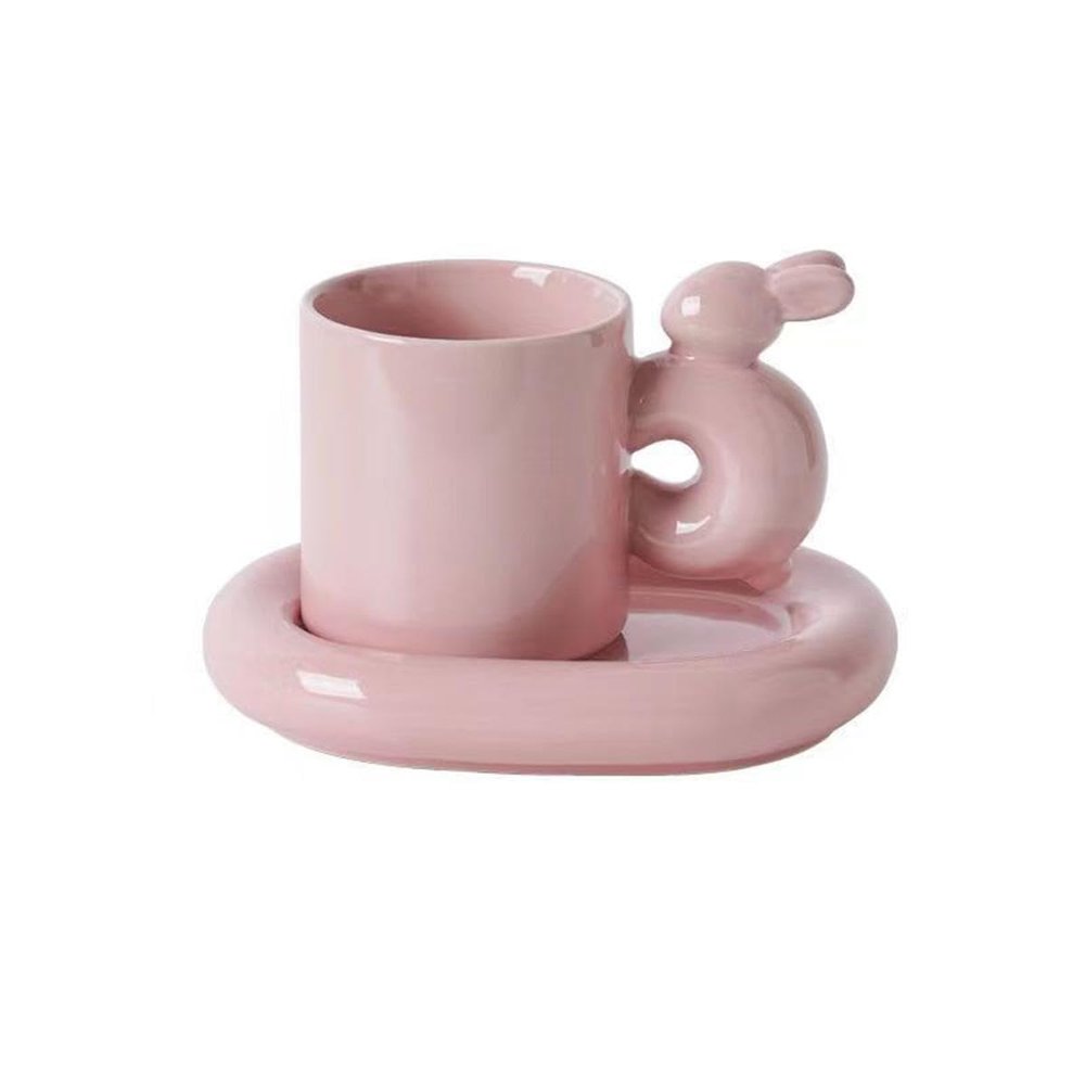 VINGAA Ceramic Rabbit Coffee Cup and Saucer, Cute Novelty Mug, 300 mL