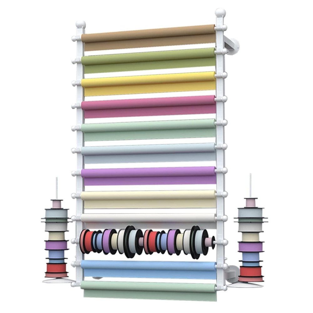 YEHOZZ Wall-Mounted Ribbon Holder, 12-Tier Metal Organizer, White, 100 x 20 x 120 cm