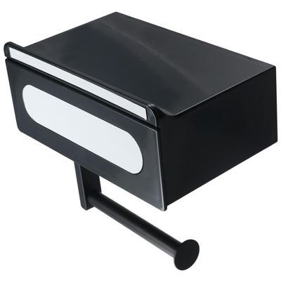 hobbyme Toilet Paper Holder with Phone Shelf, No-Drill Wall Mount, Black
