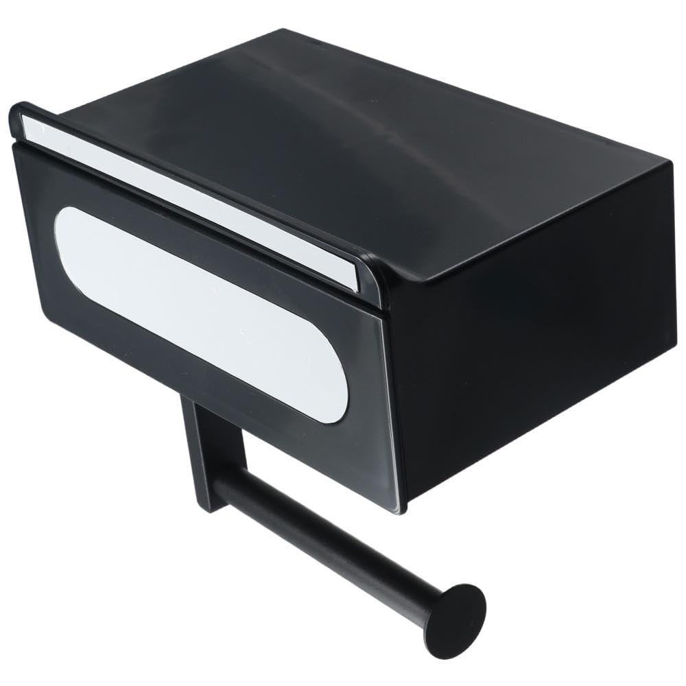 hobbyme Toilet Paper Holder with Phone Shelf, No-Drill Wall Mount, Black