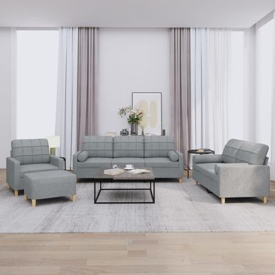 ARKEM 4-Piece Sofa Set with Cushions, Light Gray Fabric, Sectional Sleeper Sofa