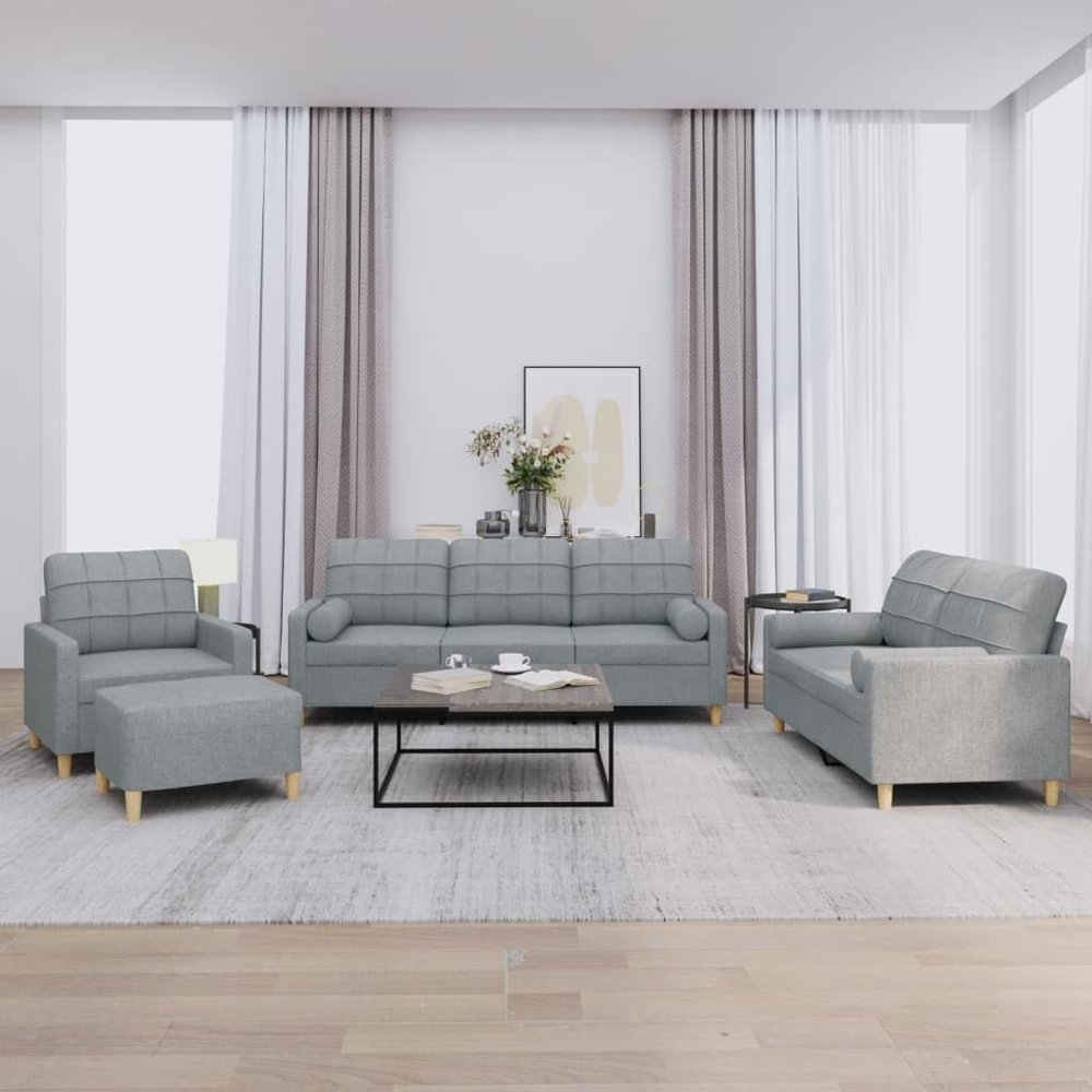 ARKEM 4-Piece Sofa Set with Cushions, Light Gray Fabric, Sectional Sleeper Sofa