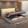 Kehun Upholstered Double Bed 180 x 200 cm with LED Headboard, Hydraulic Storage, White PU, No Mattress, KH-465 view 1