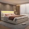 Kehun Upholstered Double Bed 180 x 200 cm with LED Headboard, Hydraulic Storage, White PU, No Mattress, KH-465 view 4