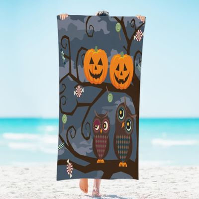 TropicalLife Halloween Pumpkin Microfiber Beach Towel, Extra Large, 155 x 78 cm, Halloween Owl