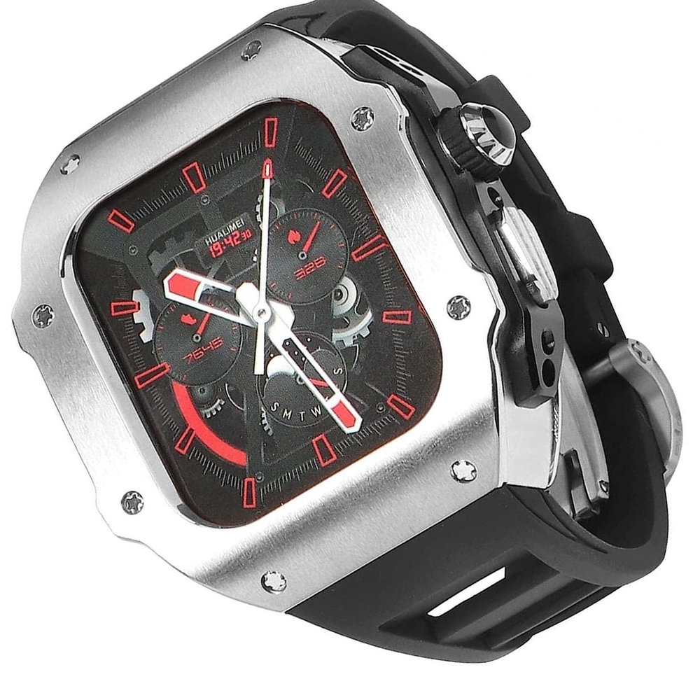 dayeer RM Mod Kit Stainless Steel Case and Rubber Band for Apple Watch Ultra 2, 49 mm, BlackS