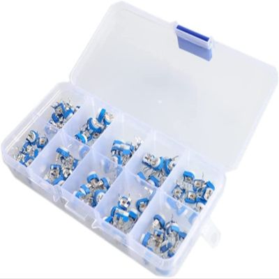 MegLob RM065 Carbon-Film Horizontal Trimpot Potentiometer Kit, 100 Pieces/Box, 10 Values, 500Ω–1MΩ