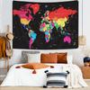 World Map Tapestry, Black Vintage Topographic Map view 3