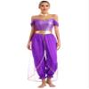 TiaoBug Women's Princess Costume Set, Sequin Crop Top, Wide-Leg Pants and Rhinestone Headband, Purple, 4XL view 1
