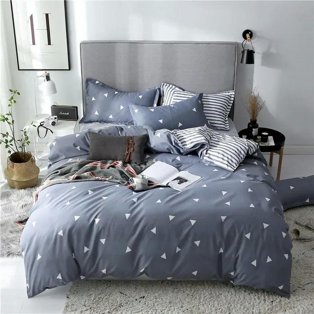 QQLady Trster Double Bed Quilt Duvet Cover Microfiber Bedding Set, Queen/King/Twin, Gray, 220 x 240 cm, Nordic Plaid Pillowcase