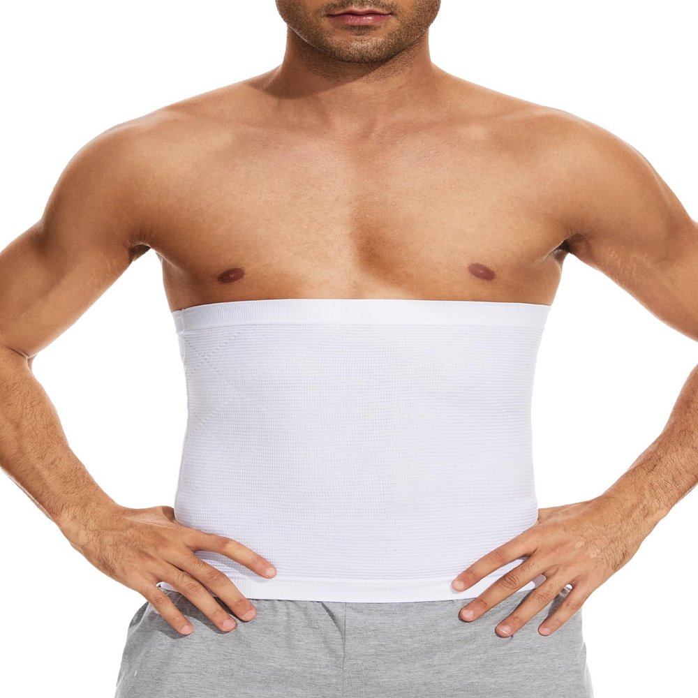 SLIMBELLE Men's Waist Trimmer Body Shaper Belt, Sweat Belt with Back Support, White-02, L