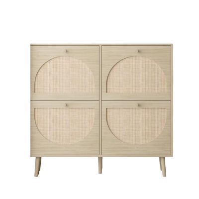 WAOCEO Rattan Shoe Cabinet with Flip Drawers
