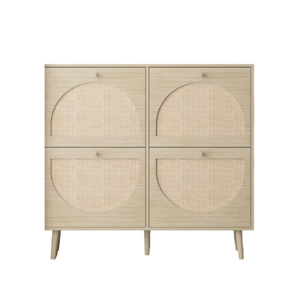 WAOCEO Rattan Shoe Cabinet with Flip Drawers