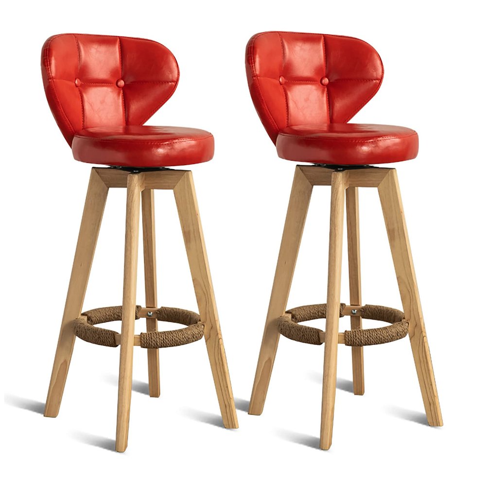Bar Stools Set of 2, Faux Leather Swivel Counter Stools with Backrests