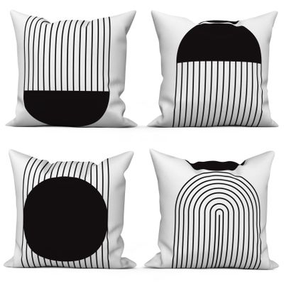 ASDCXZ Boho Pillow Covers 18 x 18 in, Set of 4, Modern Abstract Black Sun Design, Washable Polyester Linen-Look Sofa Cushion Covers