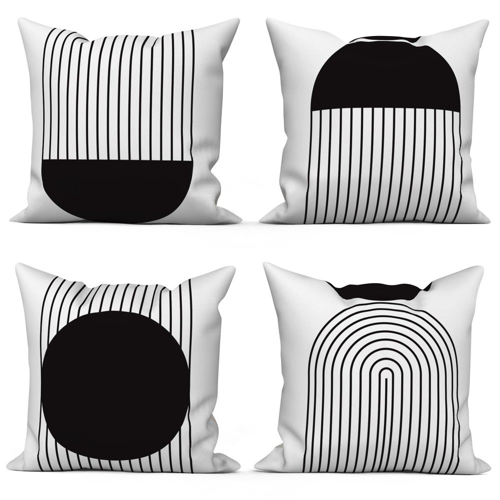 ASDCXZ Boho Pillow Covers 18 x 18 in, Set of 4, Modern Abstract Black Sun Design, Washable Polyester Linen-Look Sofa Cushion Covers