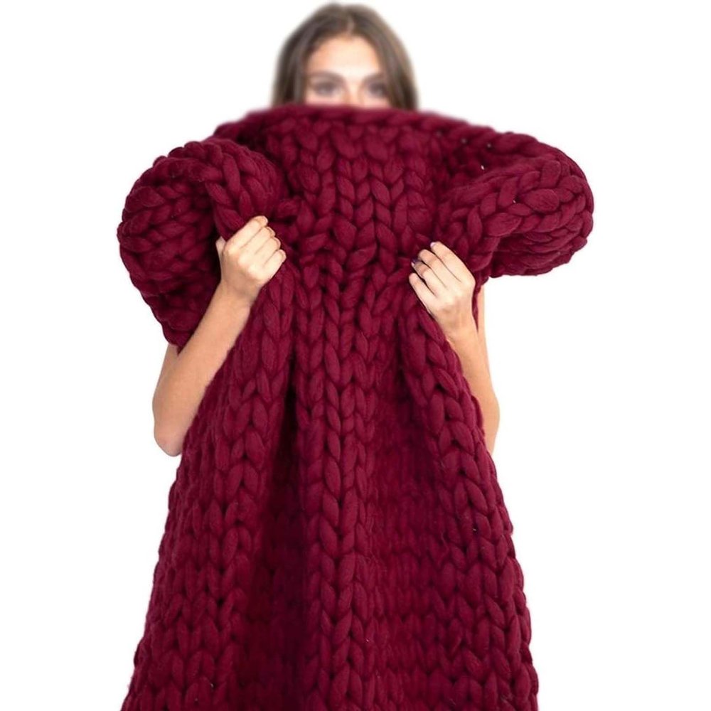 Amunpitic Chunky Knit Chenille Throw Blanket 24 x 32 in, Handmade, Super Soft, Warm
