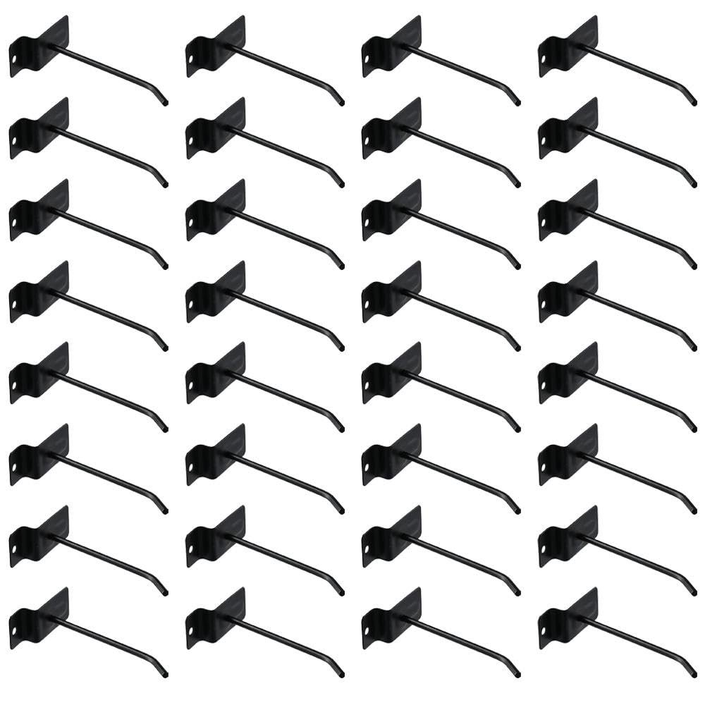 SHUATI 4-Inch Slatwall Hooks, Stainless Steel, Black, 32-Pack