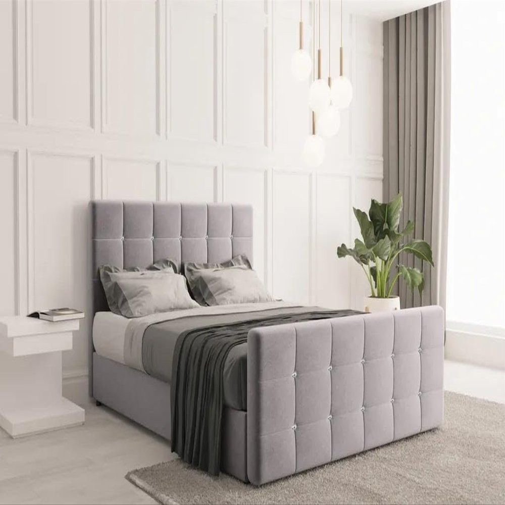 Kaiser Möbel Roma Bed 140 x 200 cm with Mattress, Storage and Topper, Light Gray