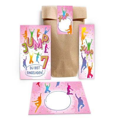 Minkocards 12 Invitations for a Girl’s 7th Birthday – Jump Trampoline
