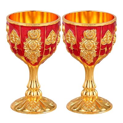 Zerodeko 2-Piece Set of Embossed European-Style Shot Cups, Small Reusable Metal Wine Goblets, Retro Cups for Camping