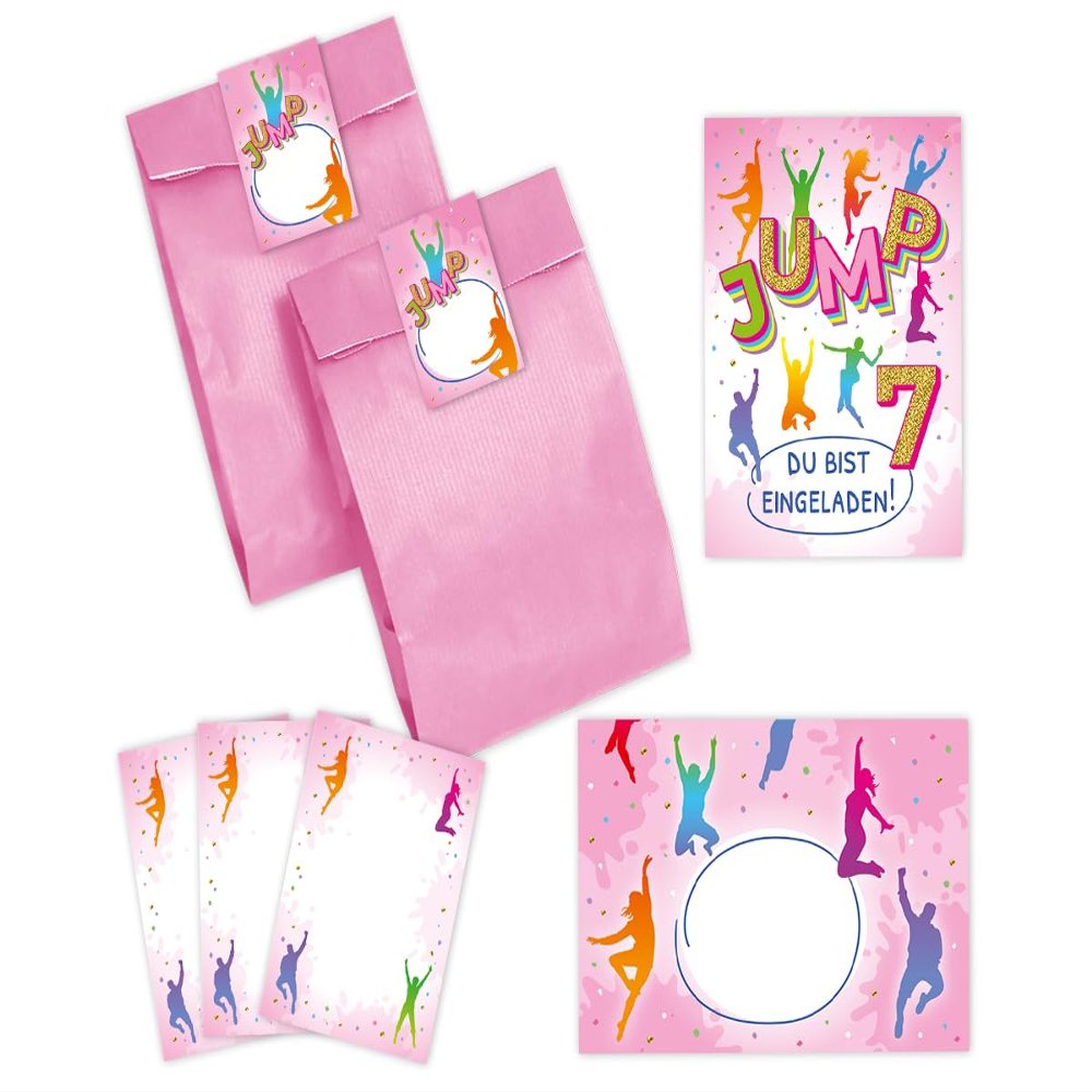 12 Jump Trampoline Invitations for a Girl's 7th Birthday
