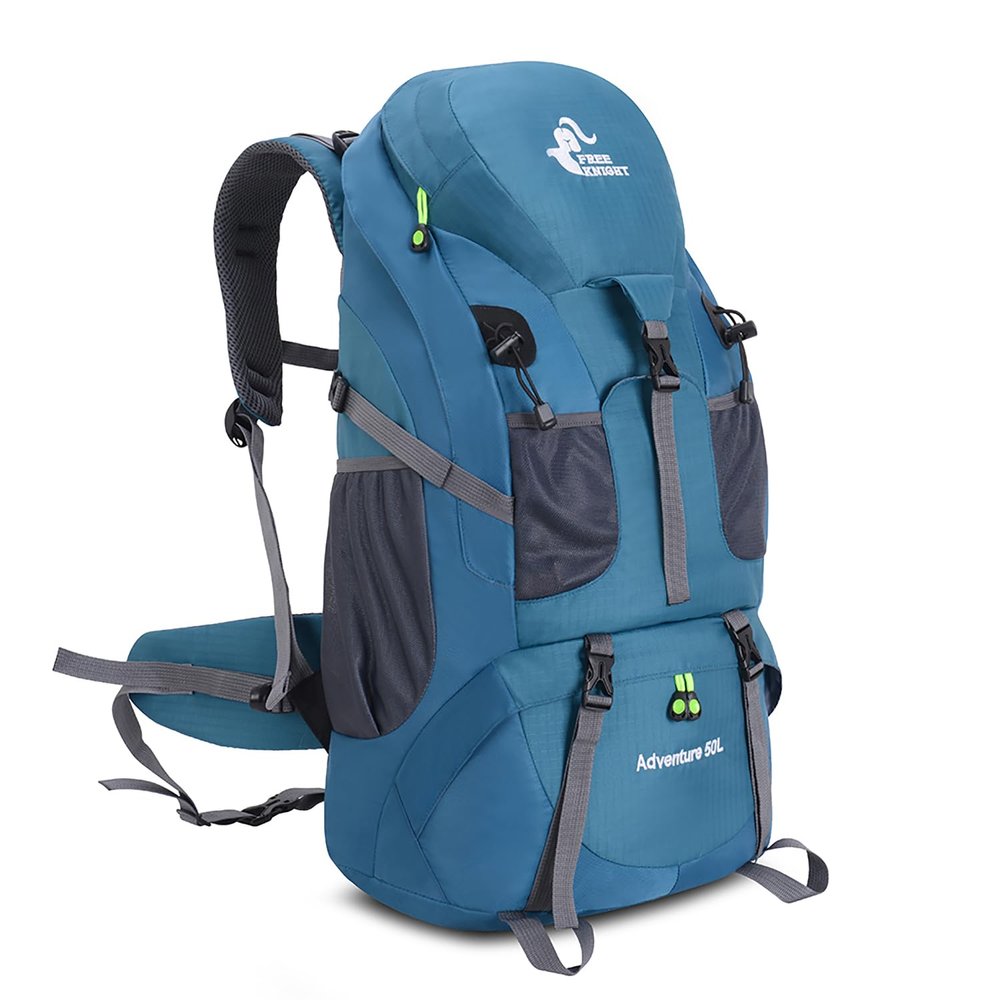 Bseash 50L Lightweight Water-Resistant Hiking Backpack with Shoe Compartment, Blue Green