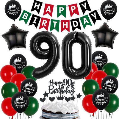 90th Birthday Decorations, Red Black Green Balloon Set