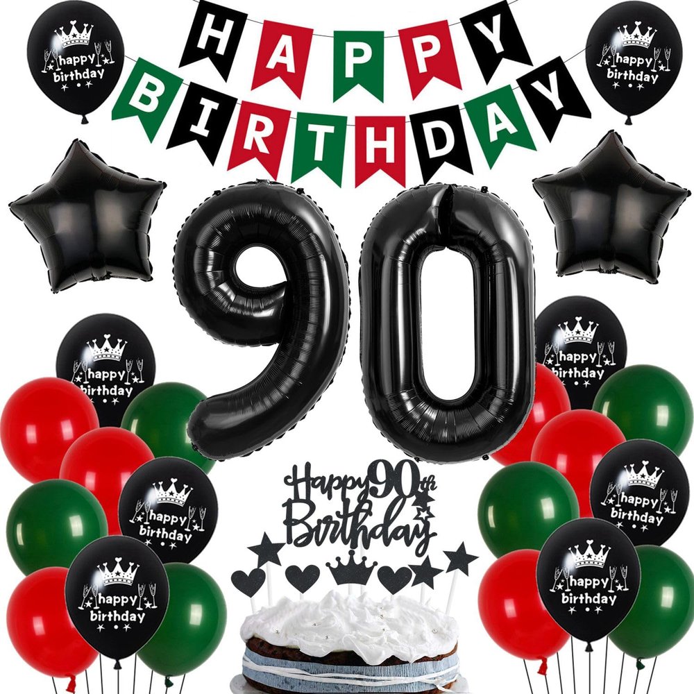 90th Birthday Decorations, Red Black Green Balloon Set
