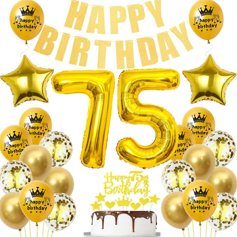 Gold 75th Birthday Balloon Decoration Set
