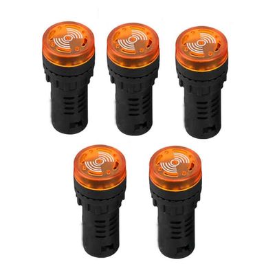 5PCS AD16-22SM Flashing Buzzer with LED Alarm, AC/DC 220V/24V/12V/48V, Yellow, 22 mm