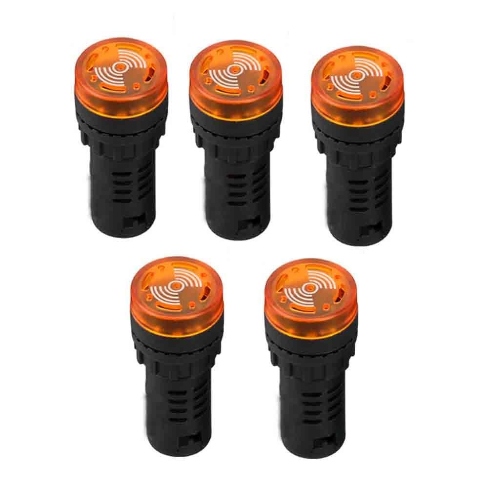 5PCS AD16-22SM Flashing Buzzer with LED Alarm, AC/DC 220V/24V/12V/48V, Yellow, 22 mm