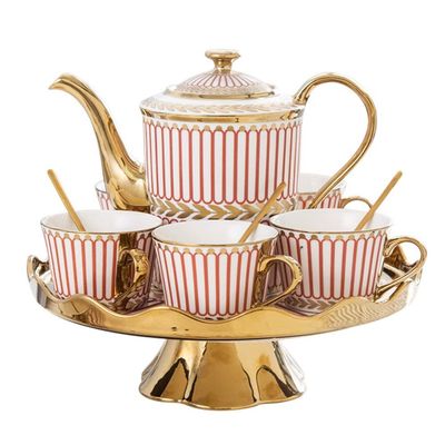 NZPOST Afternoon Tea Set with Teapot, 6 Teacups, Rotating Tea Tray and Gold Rim