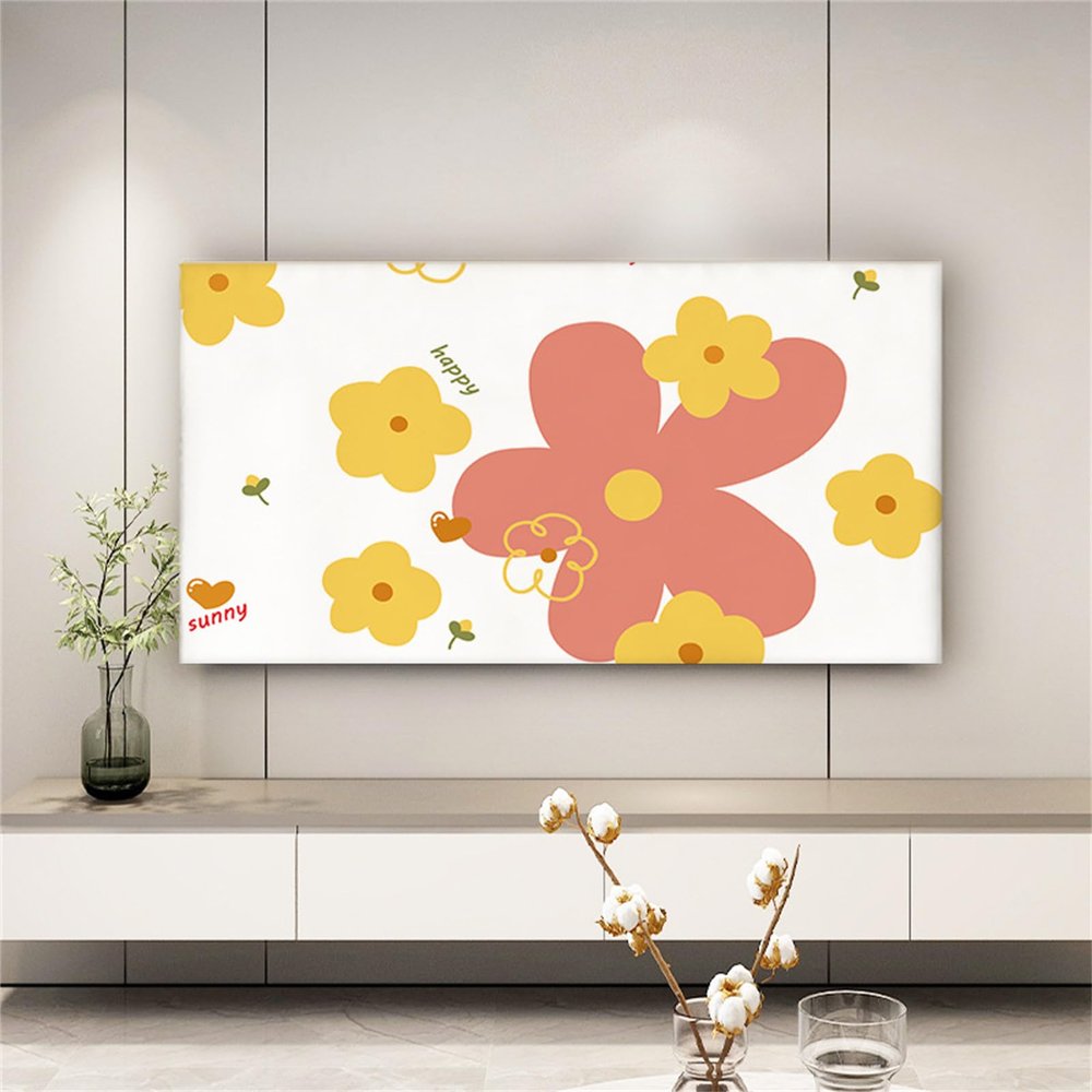 Treer TV Dust Cover, Universal Stretch Cover for 32–85 in TVs and PC Screens, Sunny Flower, 69–75 in