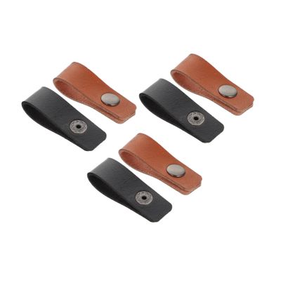 6-Pack Black Leather USB Cable Holders with Snap Buttons