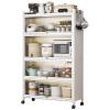 Kitchen Storage Cabinet with Doors, 5-Tier Microwave Stand with Locking Casters view 1