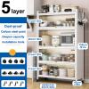 Kitchen Storage Cabinet with Doors, 5-Tier Microwave Stand with Locking Casters view 2