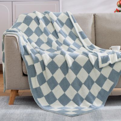 Wrensonge Gray-Blue Plaid Throw Blanket, Soft and Fluffy, Handmade, 152 × 203 cm