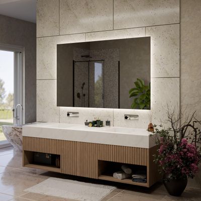 Alasta Dubai LED Bathroom Mirror 130 x 100 cm, Configurable, with Optional Makeup Mirror, Mirror Heating, and Selectable Light Color