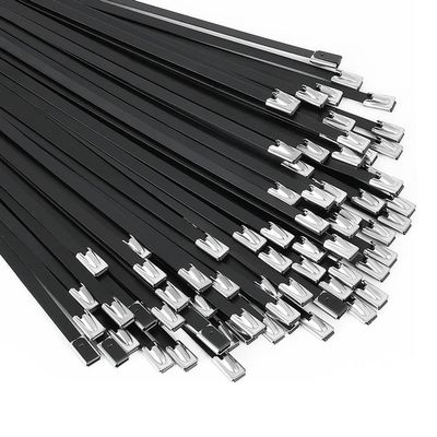 Black Metal Cable Ties, 100-Pack, 11.8, 304 Stainless Steel, Epoxy-Coated