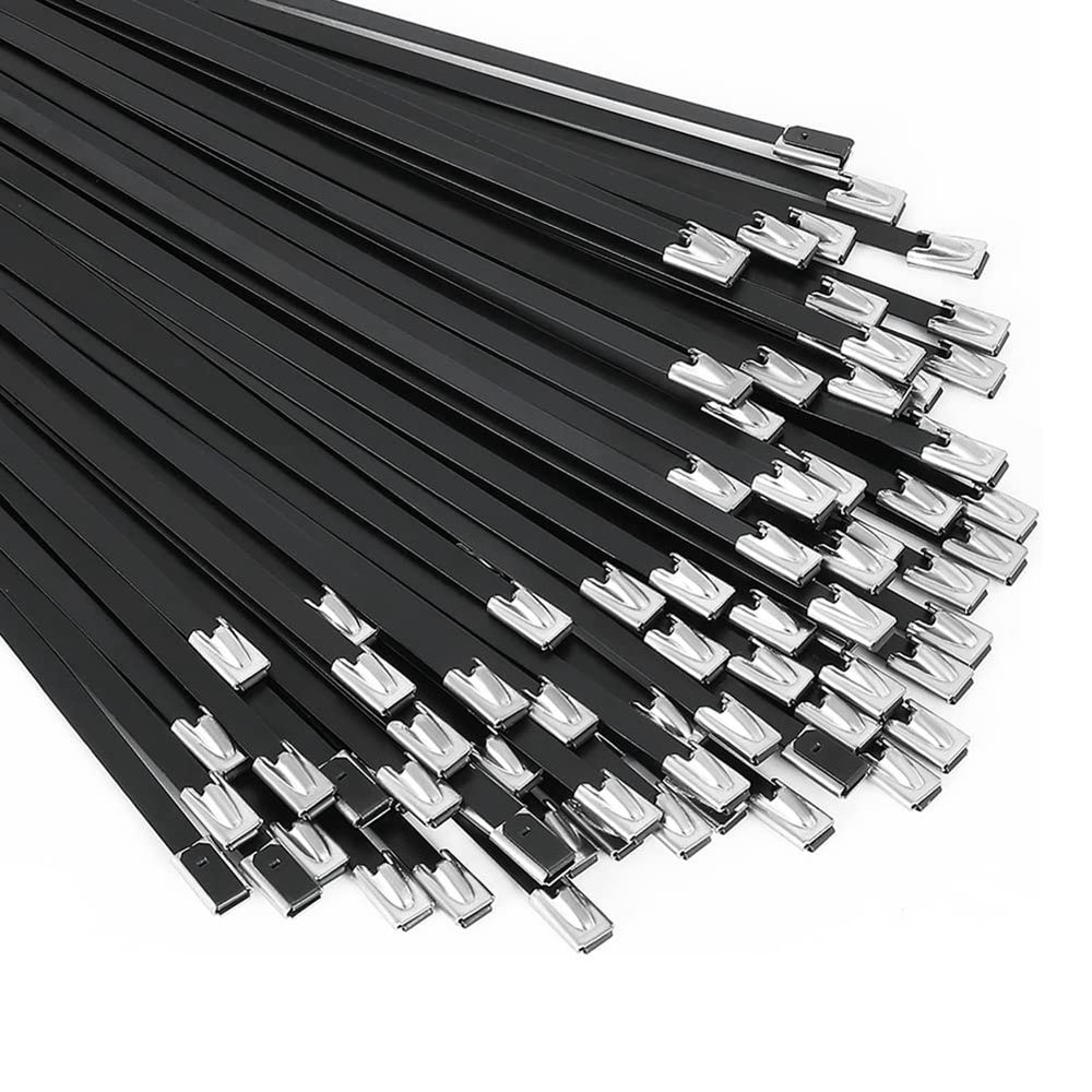 Black Metal Cable Ties, 100-Pack, 11.8, 304 Stainless Steel, Epoxy-Coated