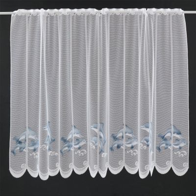 Kranzusch Dolphin Cafe Curtain 90 x 198 cm H/W, White/Gray-Blue, 1-Pack