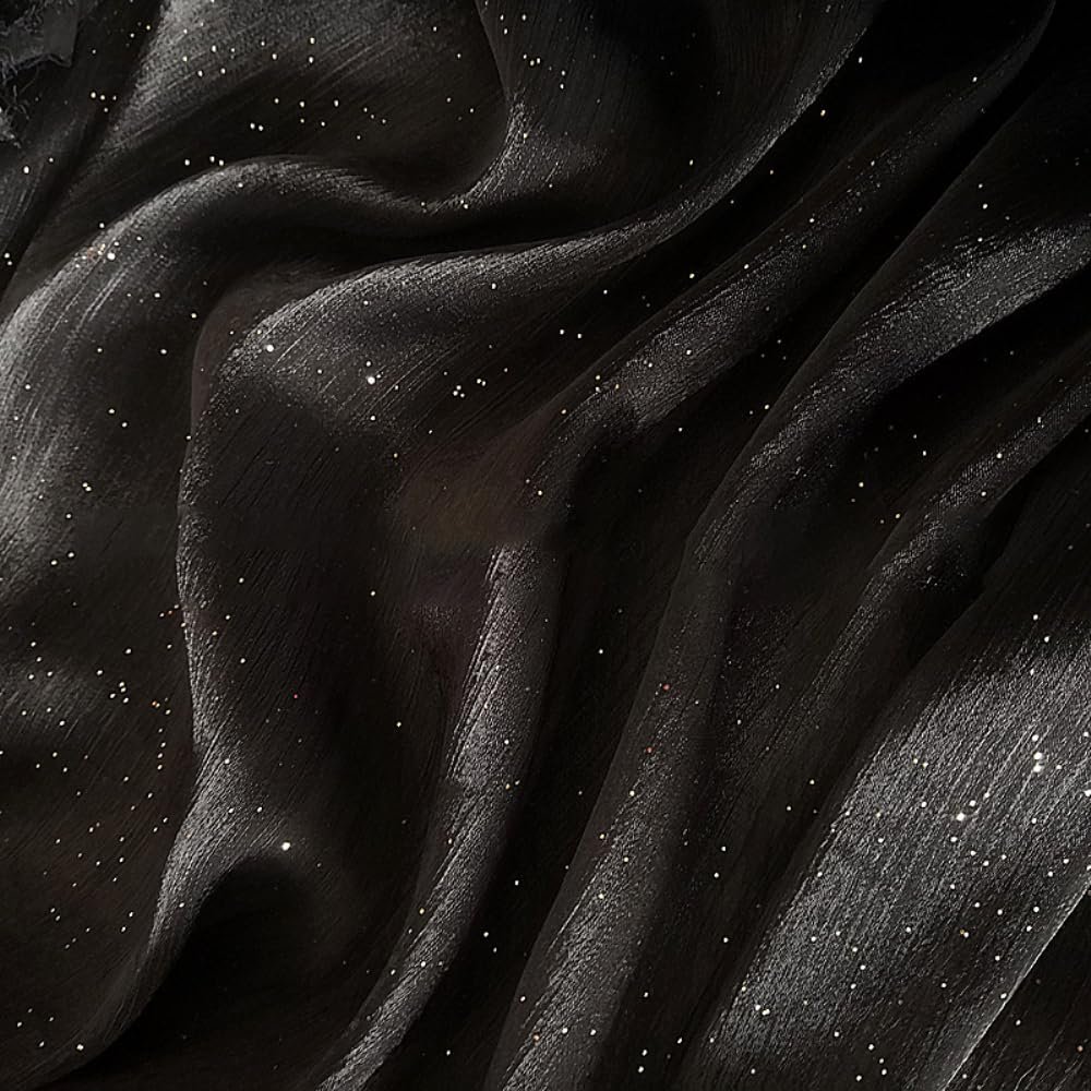 Whakano 2 m Glossy Starry-Sky Printed Organza Fabric, 150 cm Wide, Black
