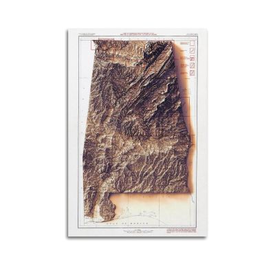HVLS Alabama Map, Retro Relief Map Poster, Decorative Canvas Artwork, 30 x 45 cm