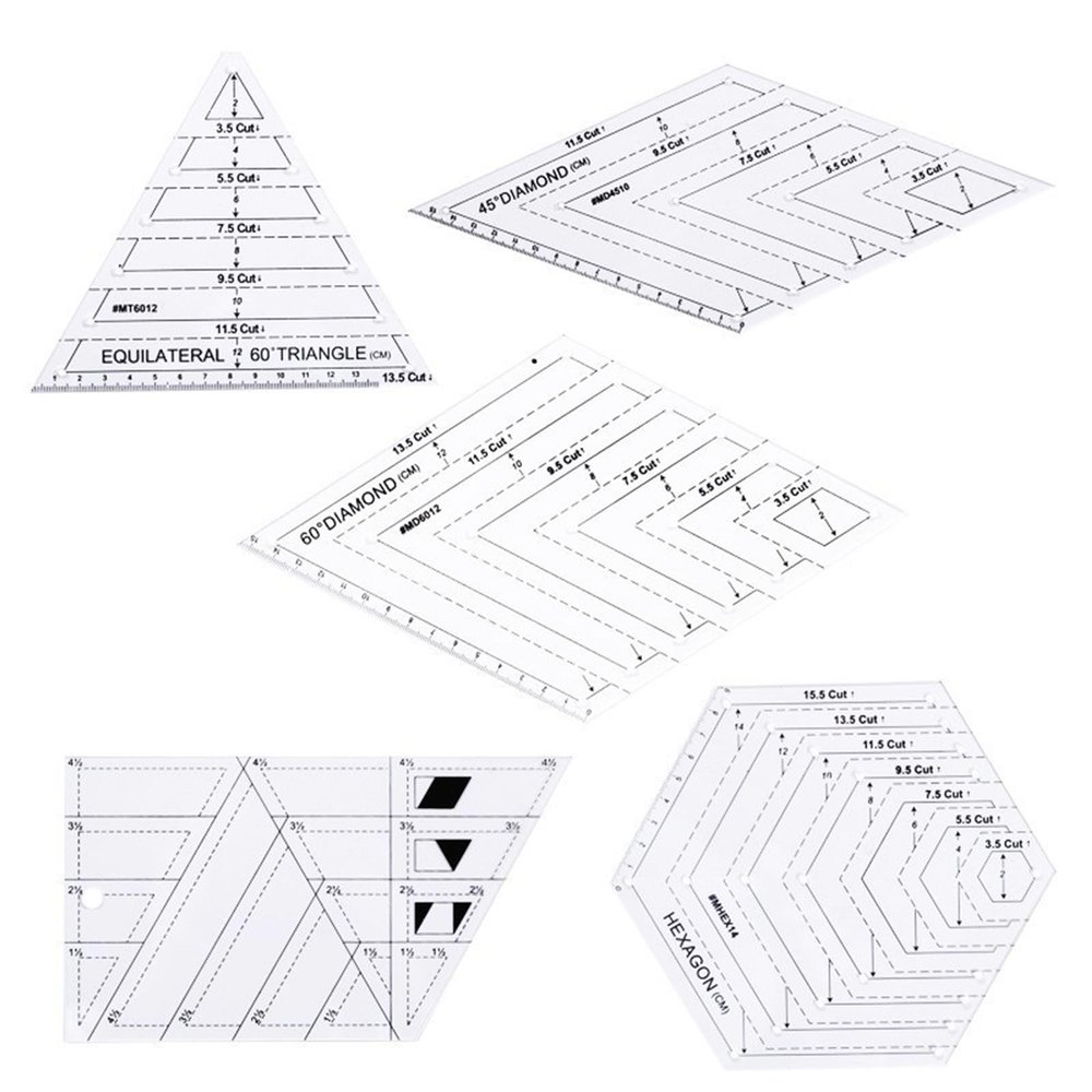 5-Piece Acrylic Quilt Ruler Set with Geometric Shapes