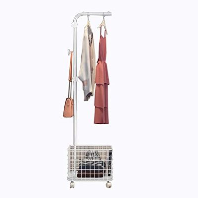 Elegant White Metal Coat Rack with Storage Basket